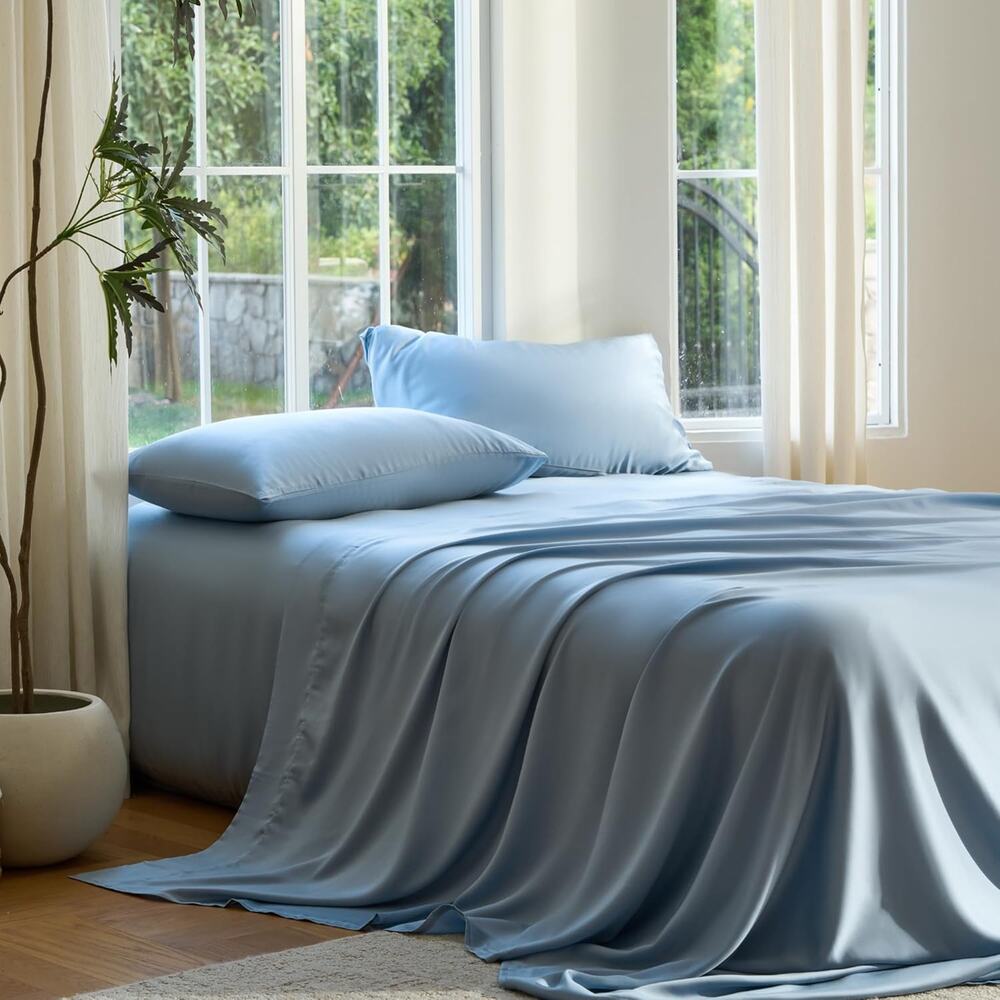 NWT Sijo DOZ Bamboo Sheet Set 4 PC -2 Pillowcases 2 Sheets Sky Blue Full/Queen